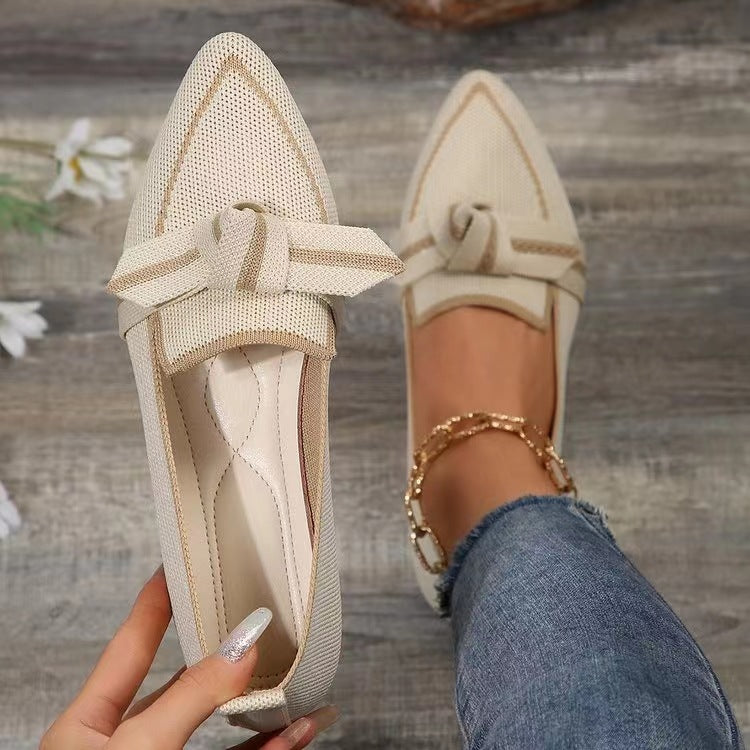 Fashion Pointed Toe Bow Flat Shoes For Women Lying Woven Slip-on Breathable Shoes Summer - ANIBEY