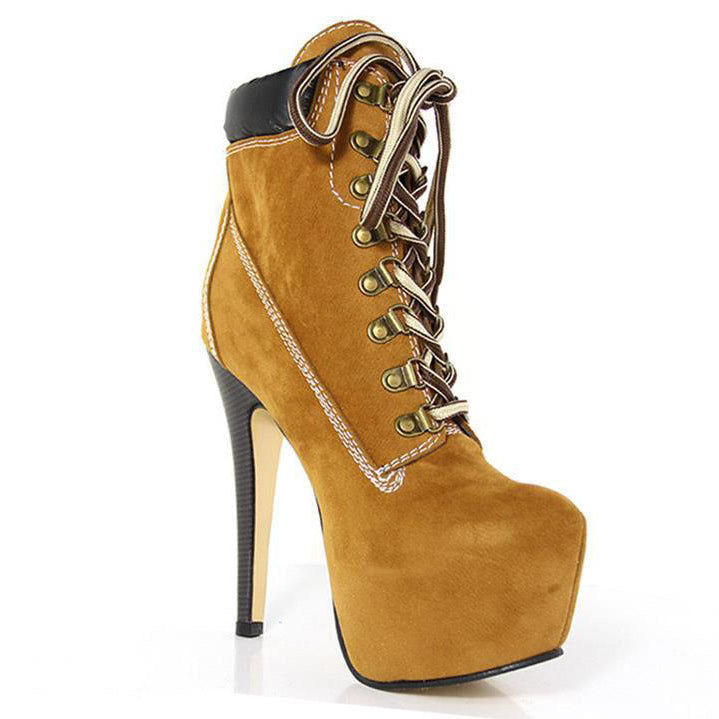 BuonoScarpe New Platform High Heels 15cm Stilettos Fashion Camouflage Ankle Boots Shoes Woman Lace Up Sexy Night Club Boots Chic - ANIBEY