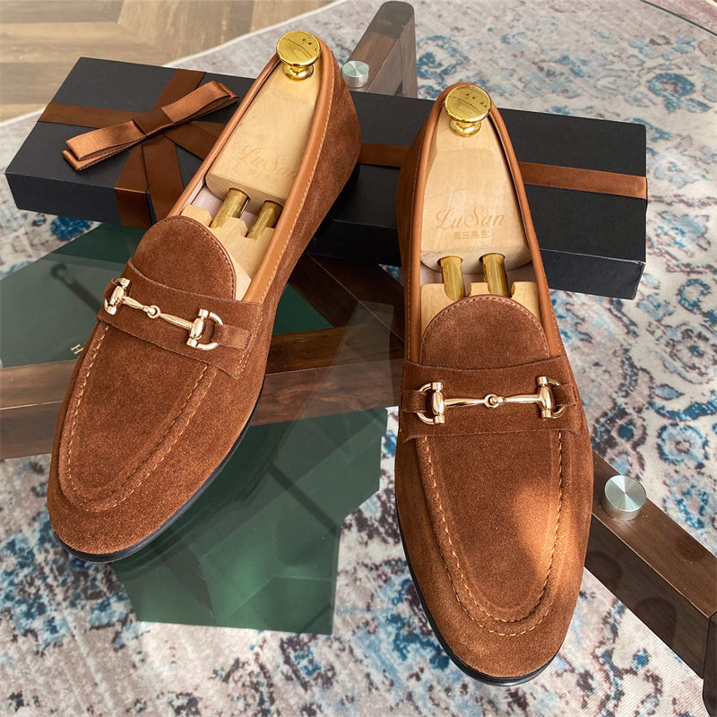 Soft Structure Suede Horsebit Slip On Shoes For Men - ANIBEY