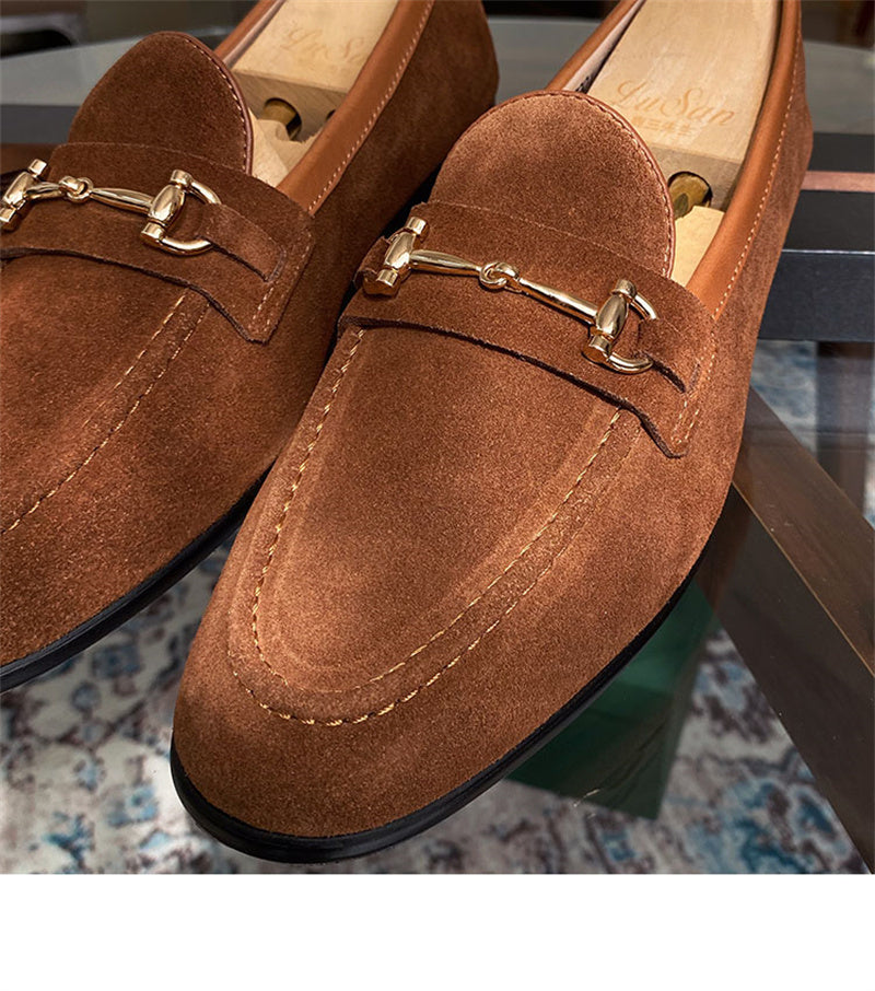 Soft Structure Suede Horsebit Slip On Shoes For Men - ANIBEY