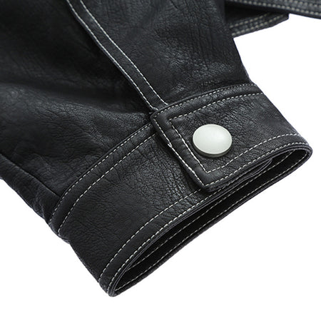 Lapel Topstitched Decorative Pu Motorcycle Jacket Women's Leather Jacket - ANIBEY