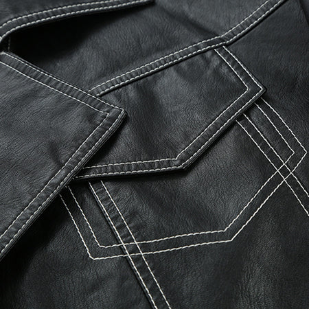 Lapel Topstitched Decorative Pu Motorcycle Jacket Women's Leather Jacket - ANIBEY