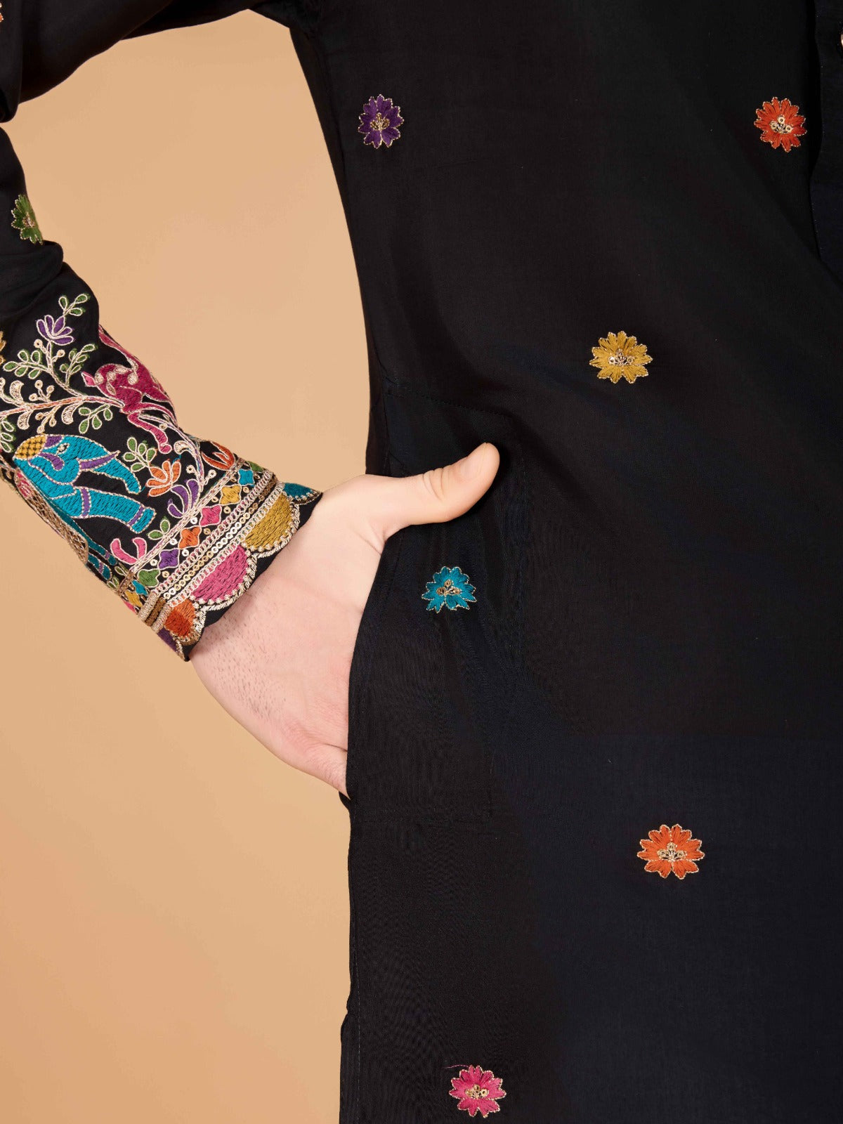 Black Designer Viscose Silk Kurta with Thread Work – TULIP - ANIBEY