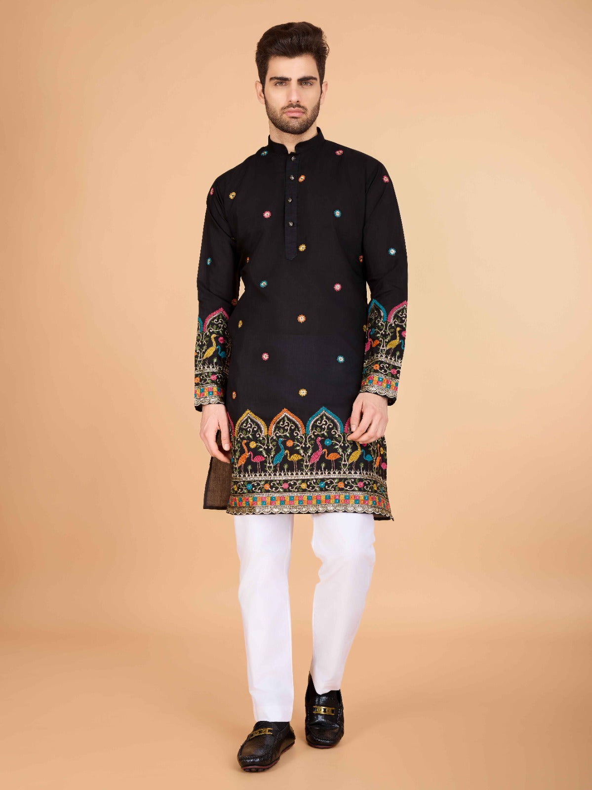 Black Designer Viscose Silk Kurta with Thread Work – TULIP - ANIBEY