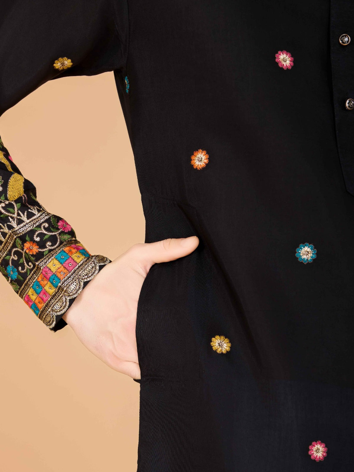 Black Designer Viscose Silk Kurta with Thread Work – TULIP - ANIBEY