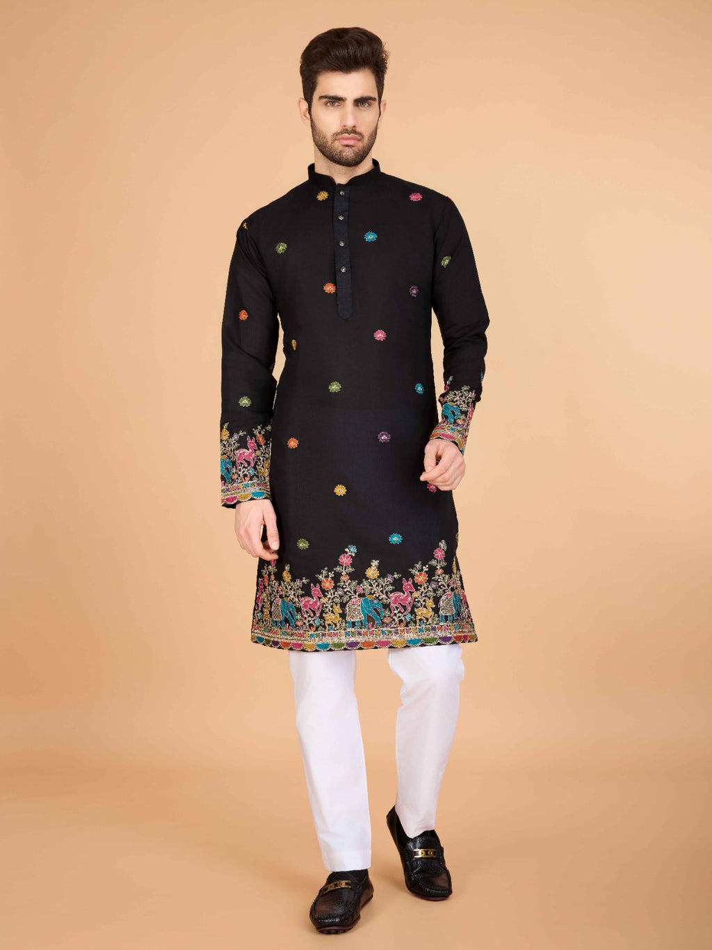 Black Designer Viscose Silk Kurta with Thread Work – TULIP - ANIBEY