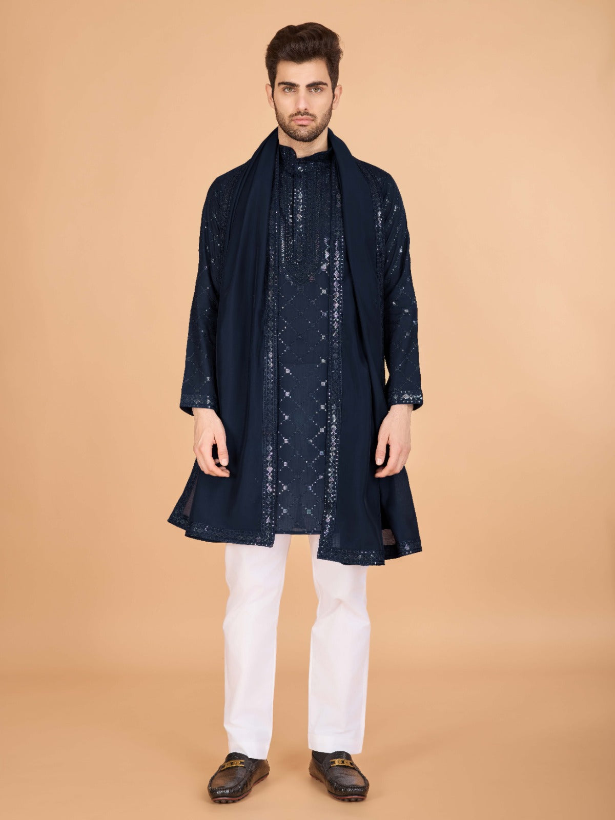 Viscose Fabric Embroidered Traditional Kurta for Mens Wear - ANIBEY