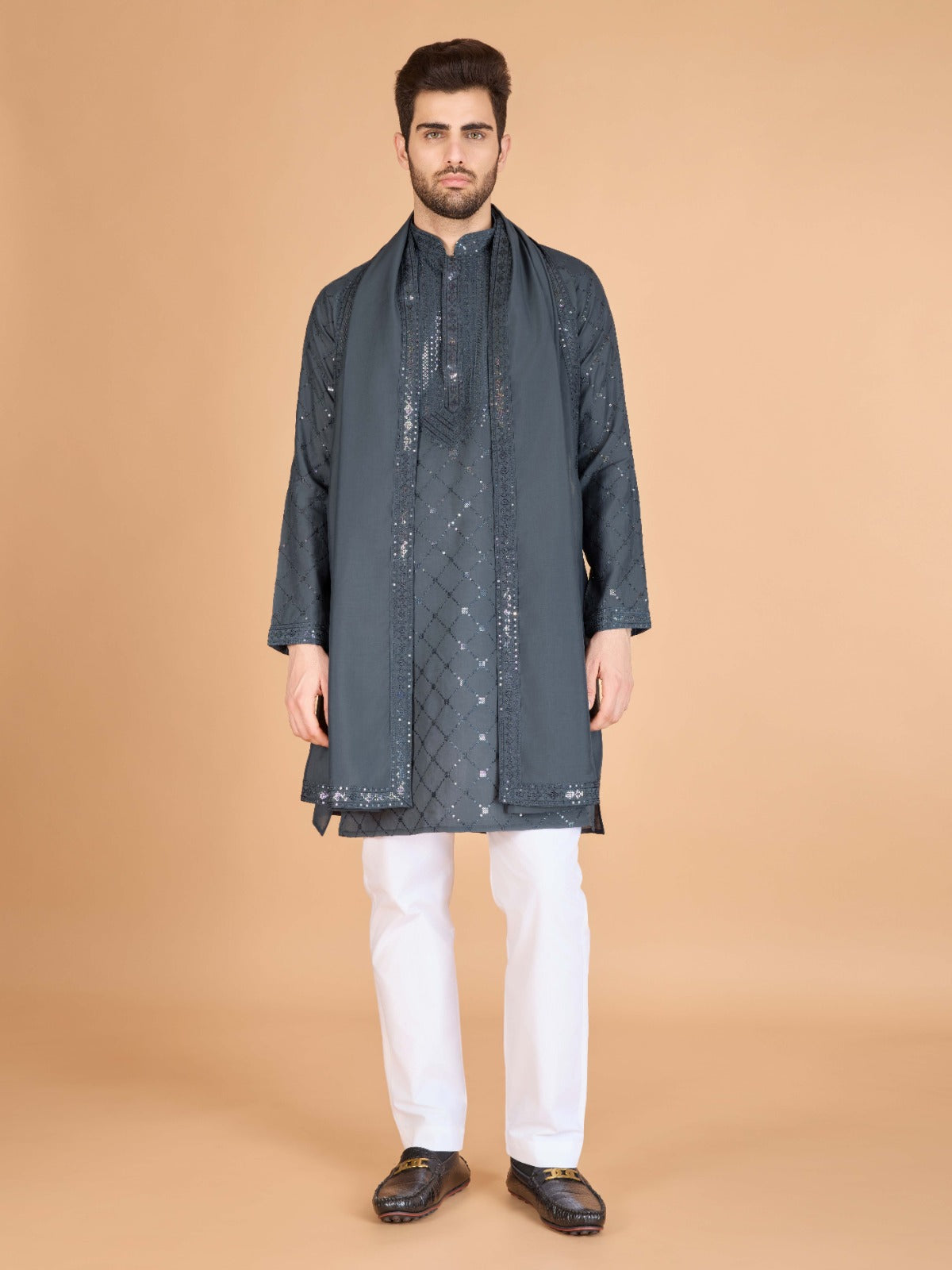 Viscose Fabric Embroidered Traditional Kurta for Mens Wear - ANIBEY
