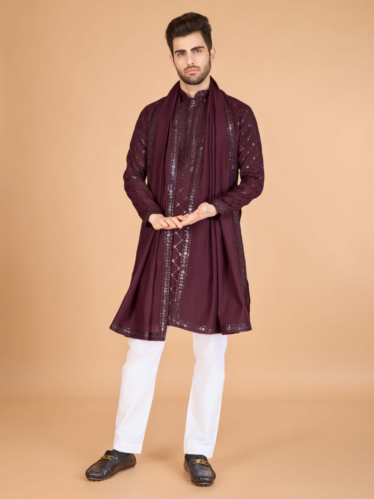 Viscose Fabric Embroidered Traditional Kurta for Mens Wear - ANIBEY