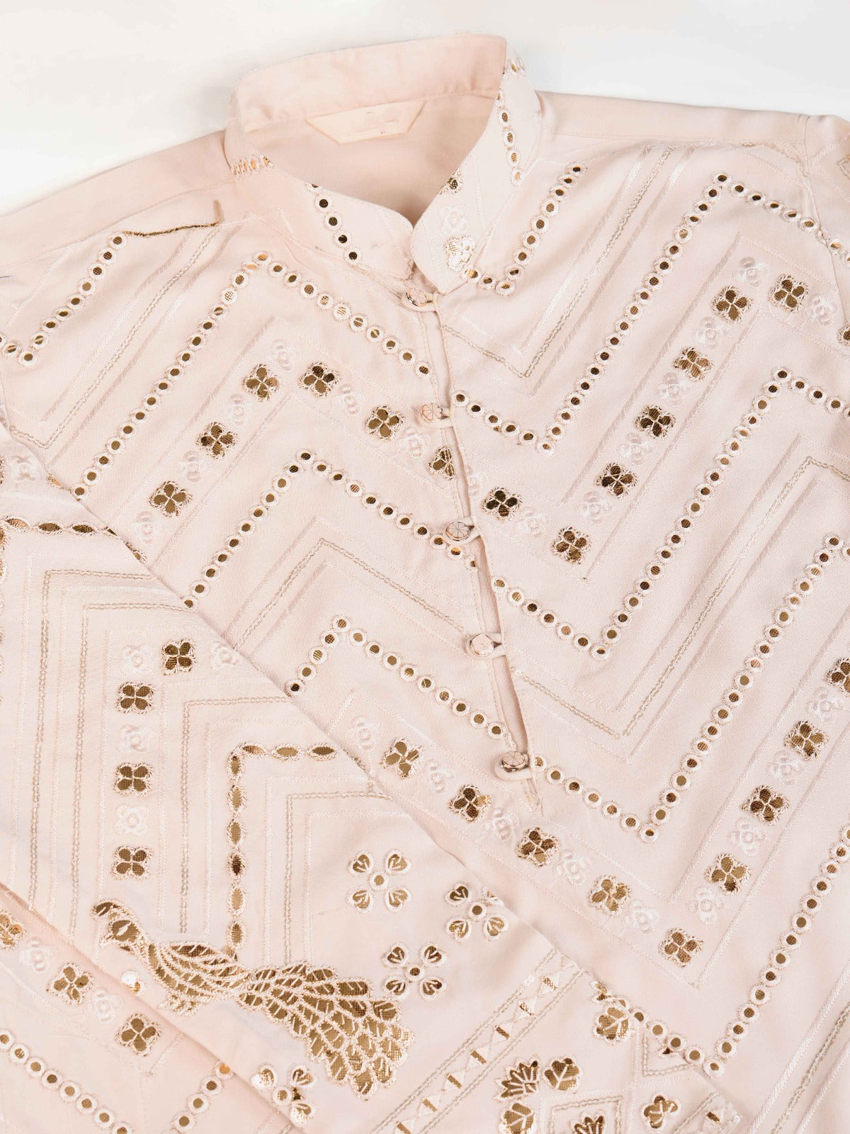 Black flora-fauna threadwork kurta with detailed leather - ANIBEY