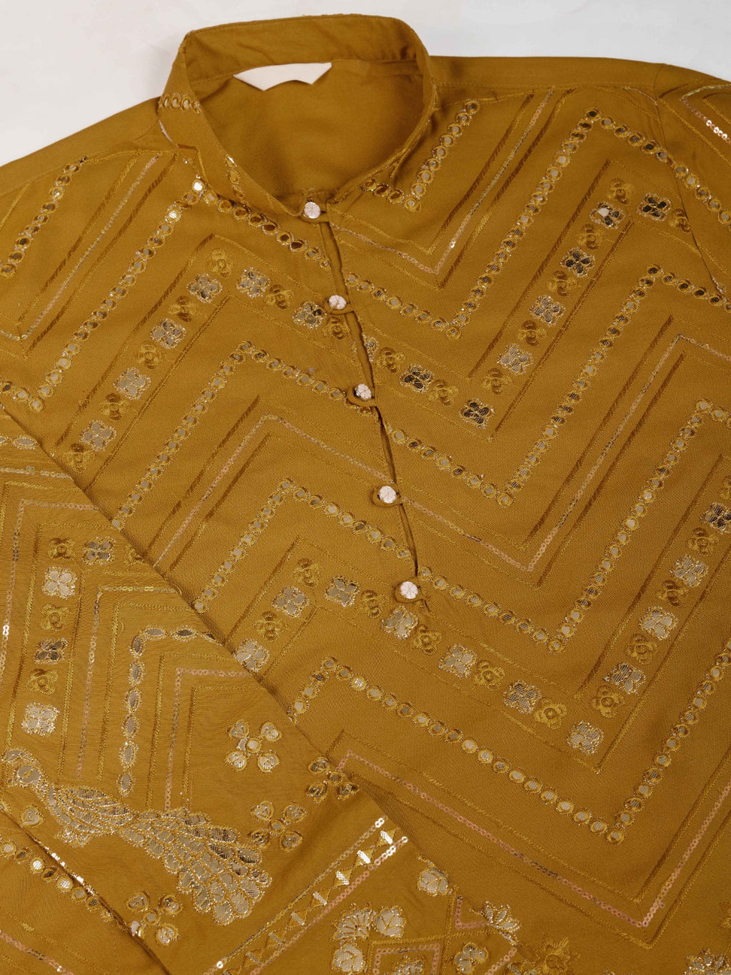 Black flora-fauna threadwork kurta with detailed leather - ANIBEY
