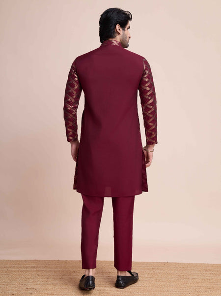 Mustard color pure silk mirror work kurta - Rawayi - ANIBEY