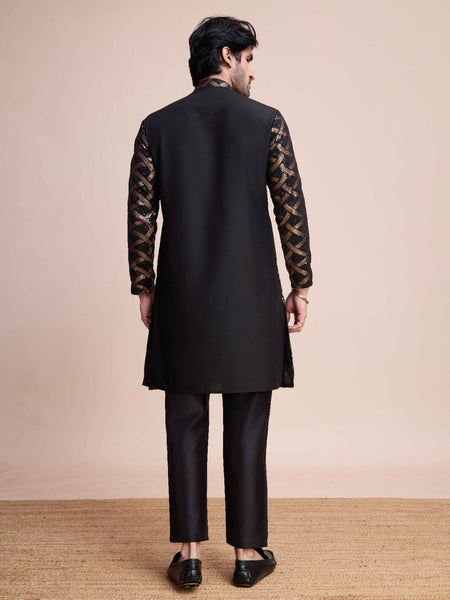 Mustard color pure silk mirror work kurta - Rawayi - ANIBEY