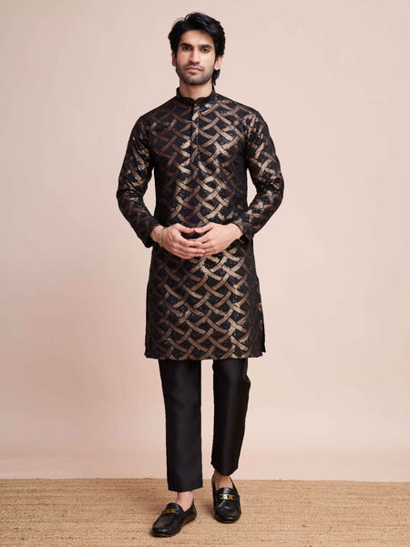 Mustard color pure silk mirror work kurta - Rawayi - ANIBEY