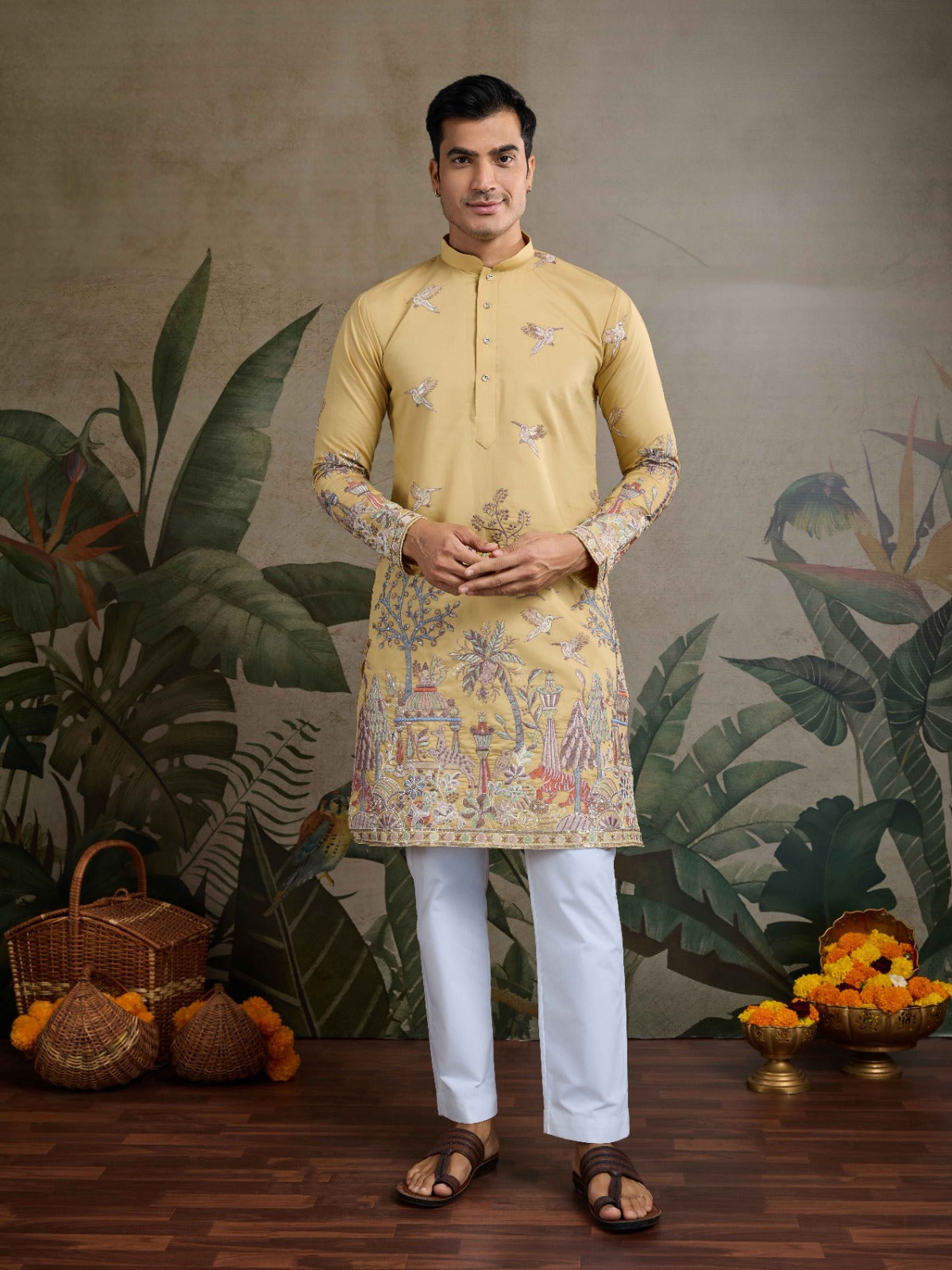 Designer Peach Viscose Silk fancy kurtas for men