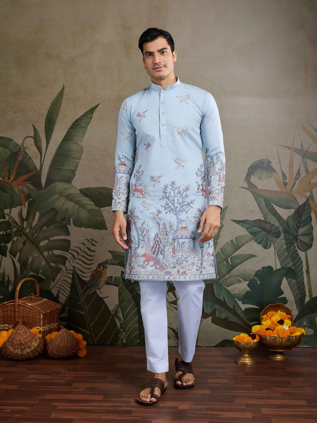 Designer Peach Viscose Silk fancy kurtas for men