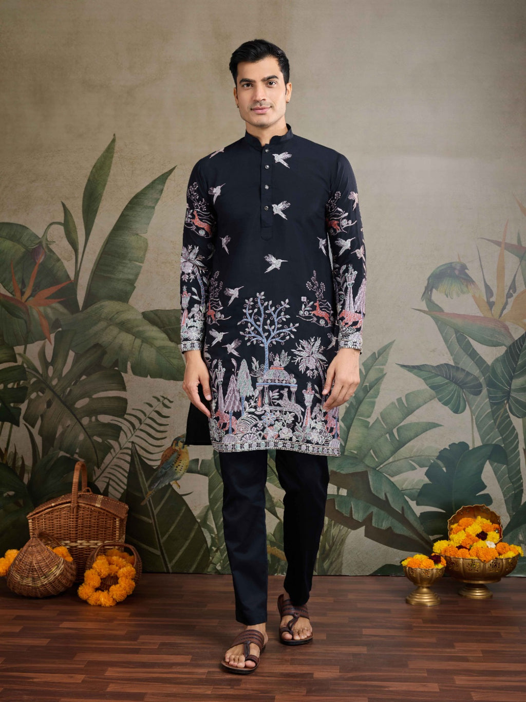 Designer Peach Viscose Silk fancy kurtas for men