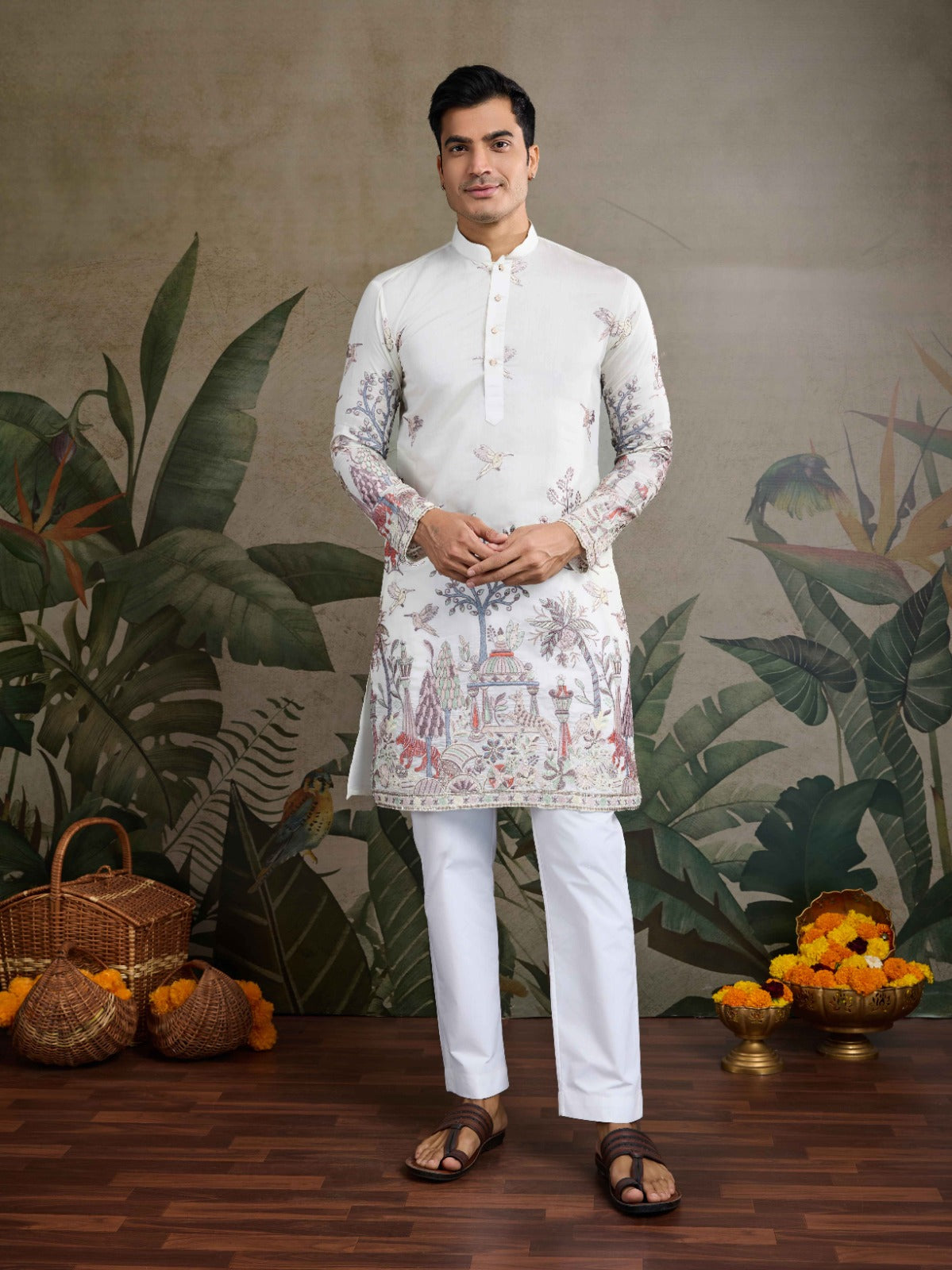 Designer Peach Viscose Silk fancy kurtas for men
