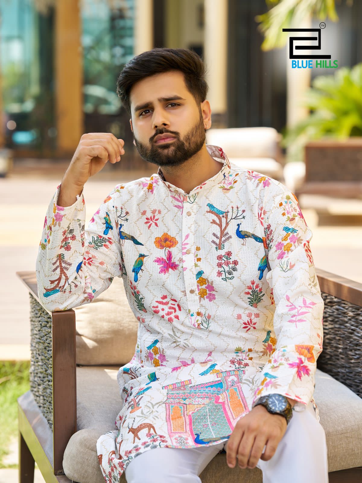 Blue Hills Paarv Rayon Embroidered Mens Kurta With - ANIBEY
