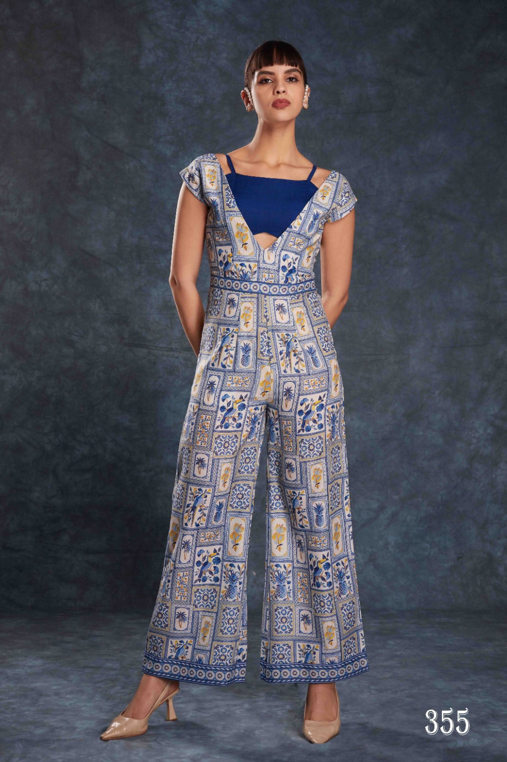 Buy Navy Blue Digital Printed Linen Jumpsuit From Ethnic Plus - ANIBEY