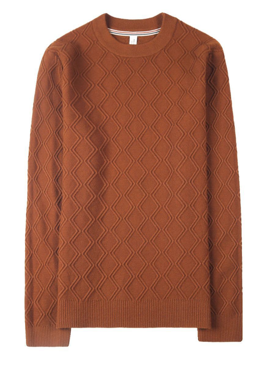 Round Neck High Elastic Diamond Plaid Sweater - ANIBEY