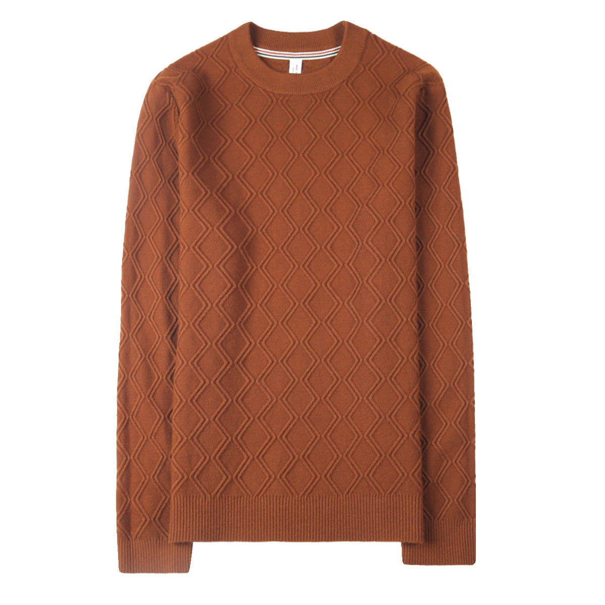 Round Neck High Elastic Diamond Plaid Sweater - ANIBEY