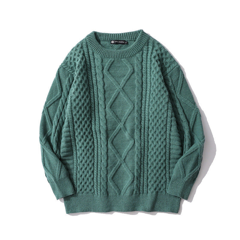 Japanese-style Retro Rhombus Twist Round Neck Sweater Loose And Idle All-matching Sweater - ANIBEY