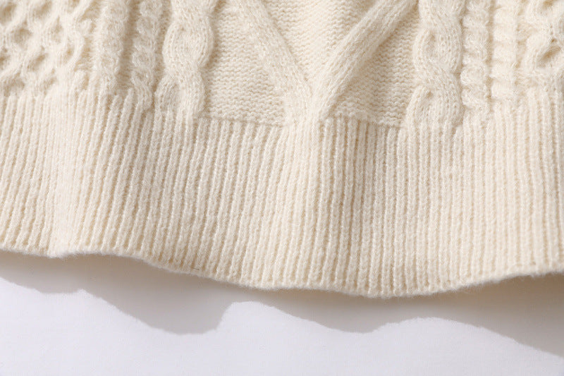 Japanese-style Retro Rhombus Twist Round Neck Sweater Loose And Idle All-matching Sweater - ANIBEY