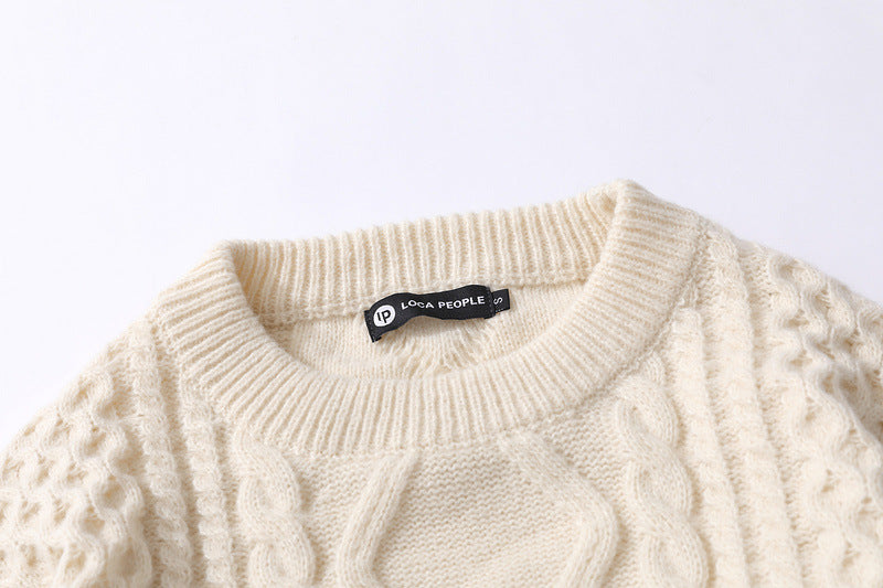 Japanese-style Retro Rhombus Twist Round Neck Sweater Loose And Idle All-matching Sweater - ANIBEY