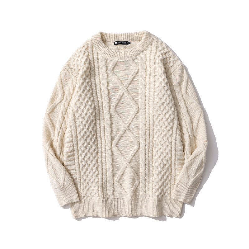 Japanese-style Retro Rhombus Twist Round Neck Sweater Loose And Idle All-matching Sweater - ANIBEY
