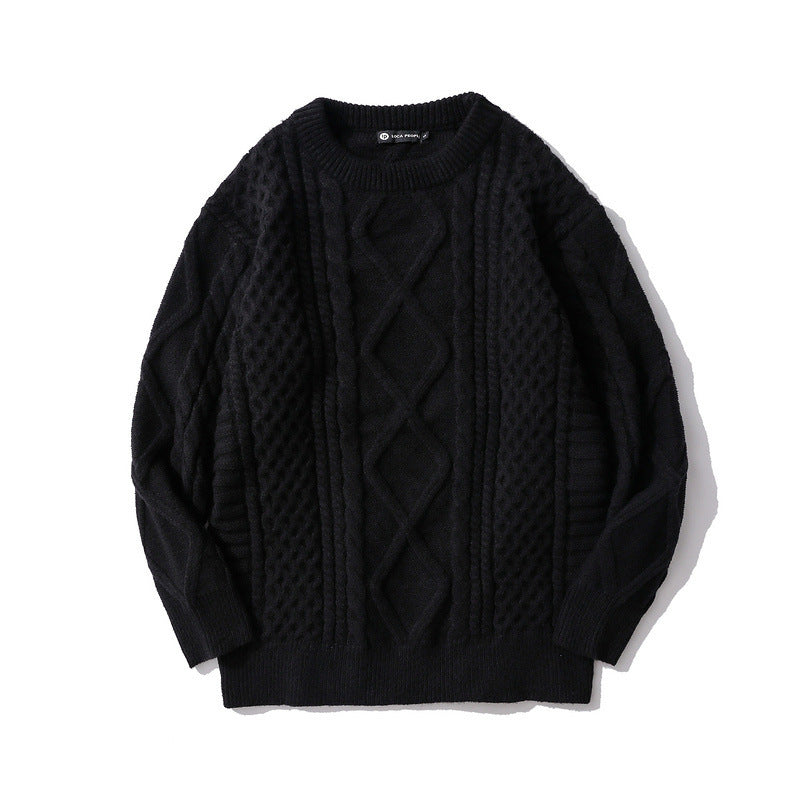 Japanese-style Retro Rhombus Twist Round Neck Sweater Loose And Idle All-matching Sweater - ANIBEY