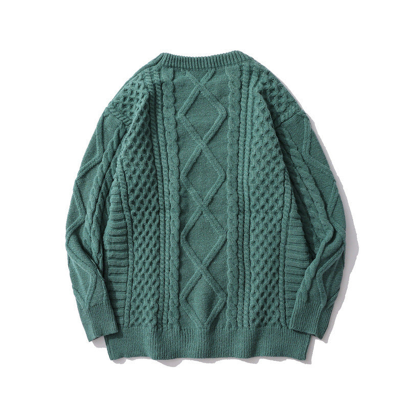 Japanese-style Retro Rhombus Twist Round Neck Sweater Loose And Idle All-matching Sweater - ANIBEY