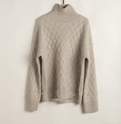Women's padded pullover sweater wool loose knit - ANIBEY