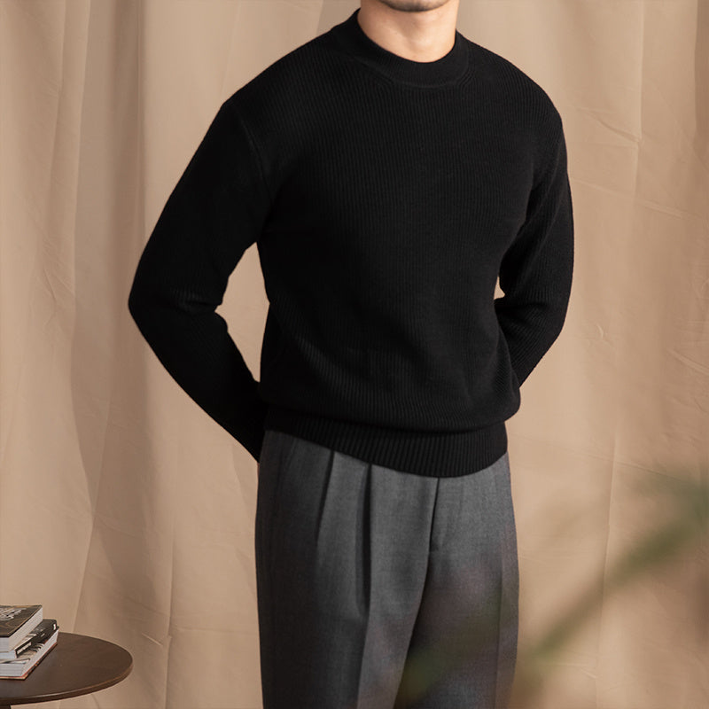Small Wide Thick Needle Round Neck Sweater - ANIBEY
