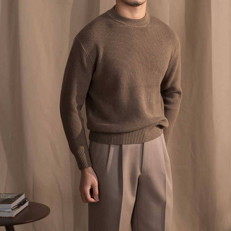 Small Wide Thick Needle Round Neck Sweater - ANIBEY