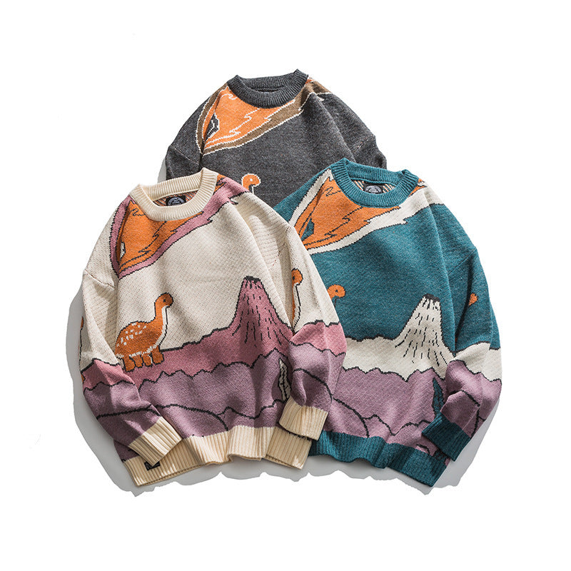 Patterned Jacquard Round Neck Sweater With Loose Fit - ANIBEY