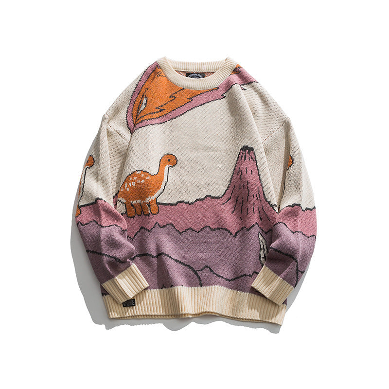 Patterned Jacquard Round Neck Sweater With Loose Fit - ANIBEY