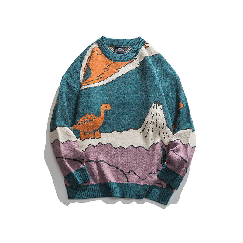 Patterned Jacquard Round Neck Sweater With Loose Fit - ANIBEY