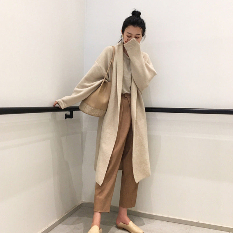 Sweater Loose Outer Lazy Wind Mid-length Knitted Cardigan Jacket - ANIBEY