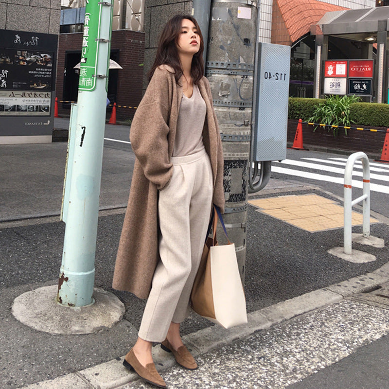 Sweater Loose Outer Lazy Wind Mid-length Knitted Cardigan Jacket - ANIBEY