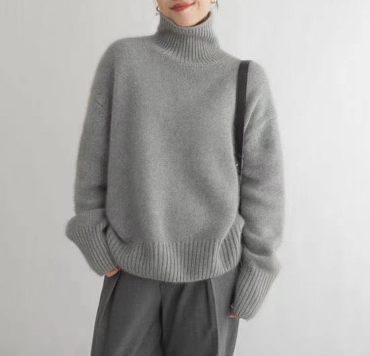 Women's Minimalist Turtleneck Wool Thick Loose Idle Style Knitted Bottoming Sweater - ANIBEY
