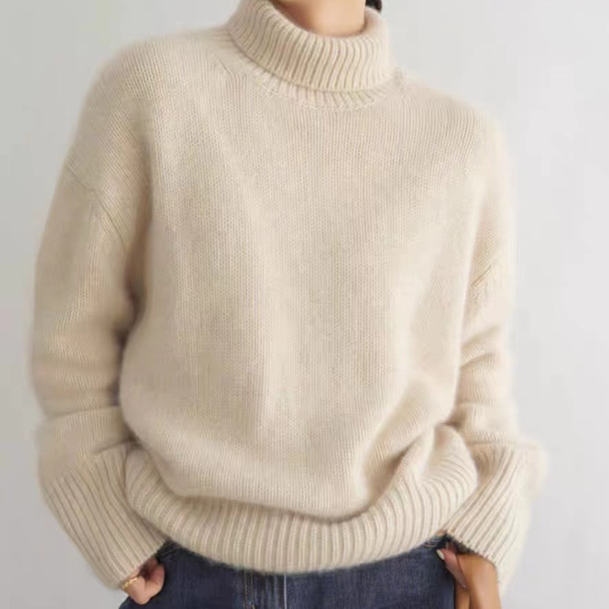 Women's Minimalist Turtleneck Wool Thick Loose Idle Style Knitted Bottoming Sweater - ANIBEY