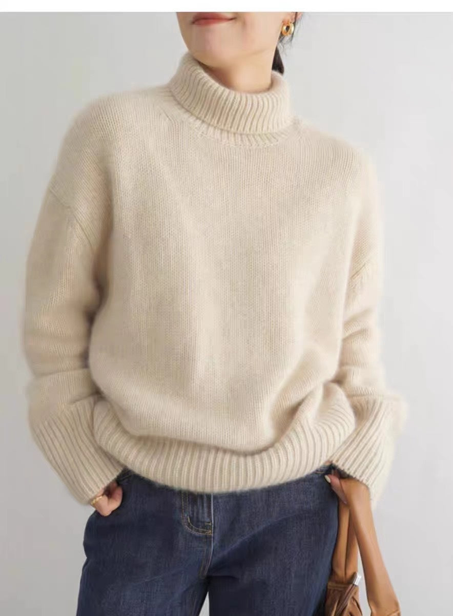 Women's Minimalist Turtleneck Wool Thick Loose Idle Style Knitted Bottoming Sweater - ANIBEY