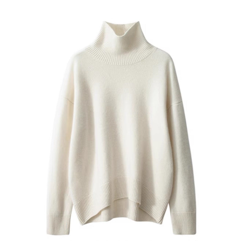 Women's Minimalist Turtleneck Wool Thick Loose Idle Style Knitted Bottoming Sweater - ANIBEY
