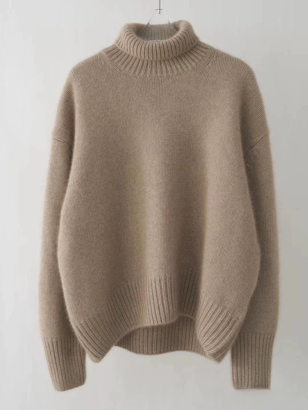 Women's Minimalist Turtleneck Wool Thick Loose Idle Style Knitted Bottoming Sweater - ANIBEY