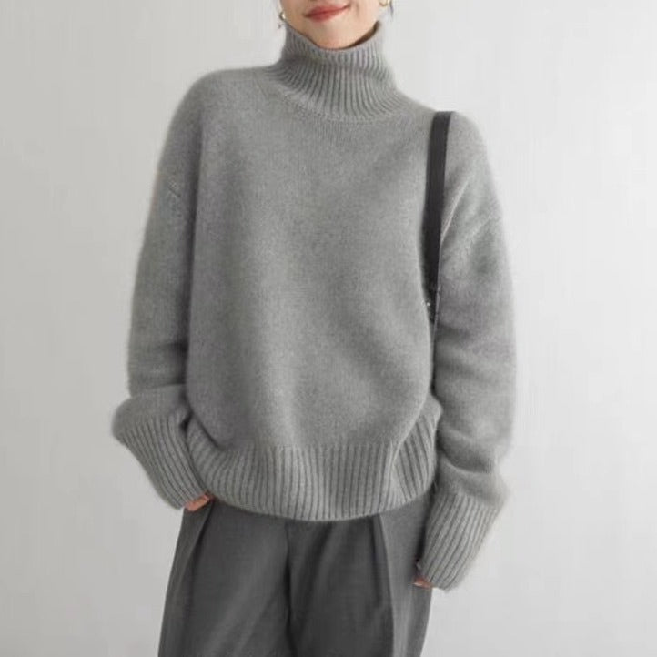 Women's Minimalist Turtleneck Wool Thick Loose Idle Style Knitted Bottoming Sweater - ANIBEY