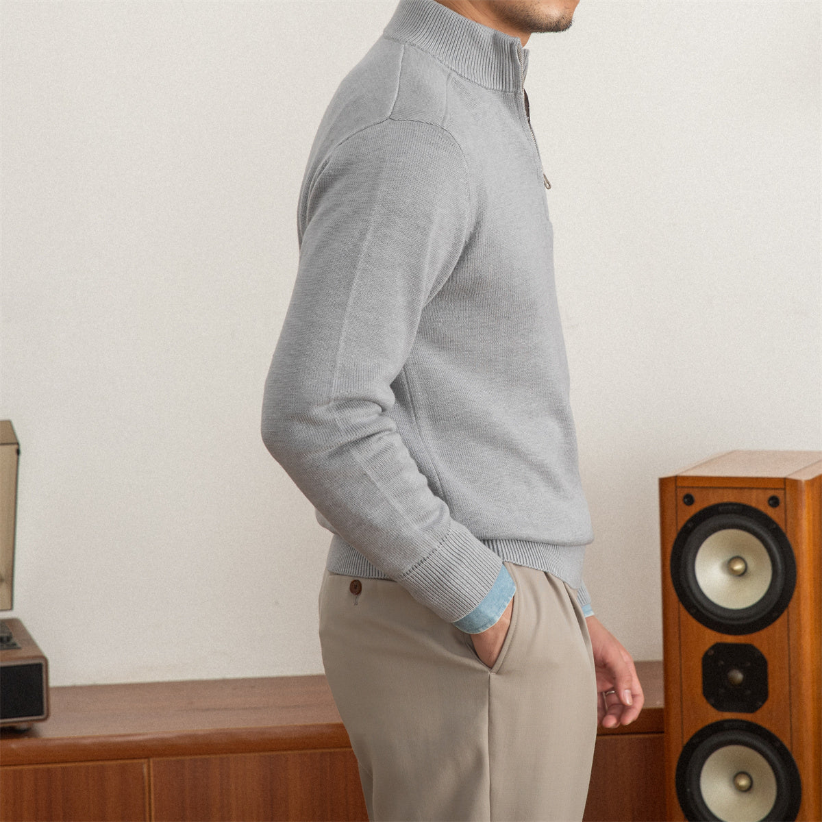 Commuter Slim-fit Stand-up Collar Zipper Wool Sweater - ANIBEY