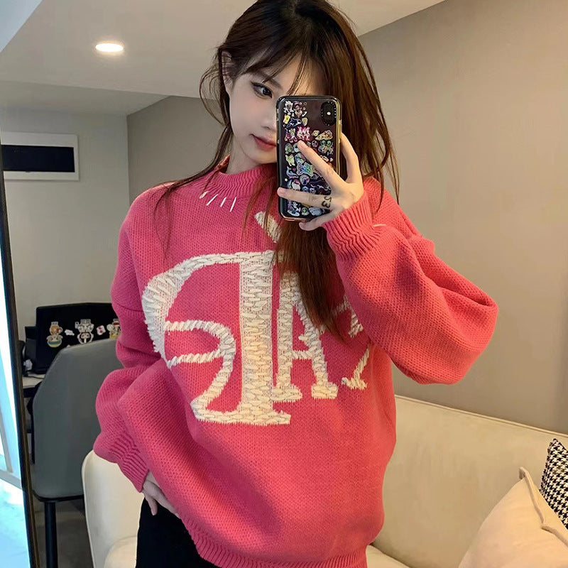 Vintage Street Funny Letter Hand Embroidered Sweater - ANIBEY