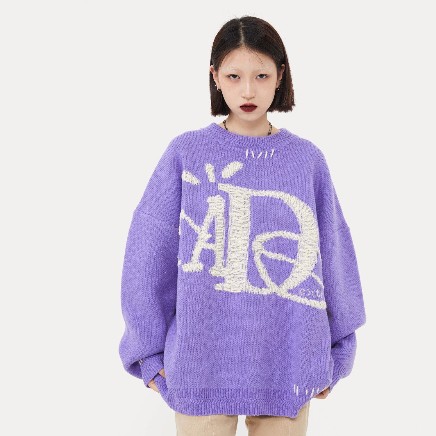 Vintage Street Funny Letter Hand Embroidered Sweater - ANIBEY