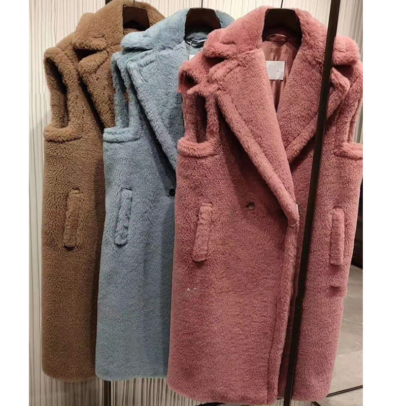 Women's Fur Long Profile Vest Jacket - ANIBEY